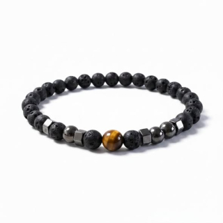 Lávový kámen mix s hematitem, tygří oko - elegantní náramek