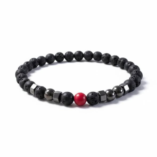 Lávový kámen mix s hematitem, červený magnezit - elegantní náramek