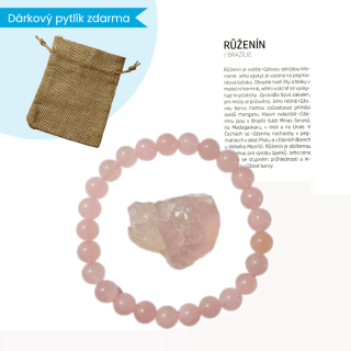 Růženín náramek s minerálem a kartičkou + dárkový pytlík ZDARMA