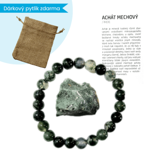 Achát mechový náramek s minerálem a kartičkou + dárkový pytlík ZDARMA