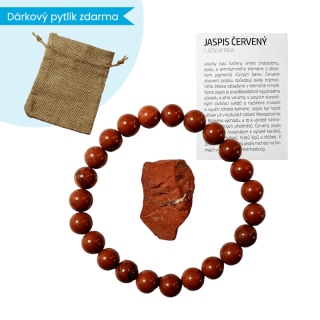 Jaspis červený náramek s minerálem a kartičkou + dárkový pytlík ZDARMA