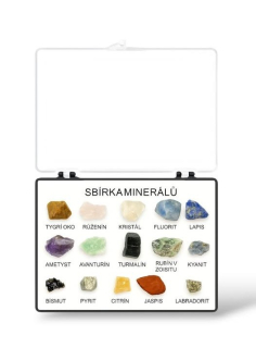 Sbírka surových minerálů v krabičce